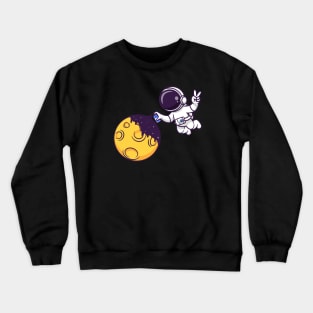 Cute Astronaut Spray Moon With Space Cartoon Crewneck Sweatshirt